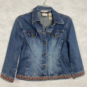 Vintage Y2K Liz Claiborne Axcess Denim Jacket Womens Sz 6  Embroidered Boho